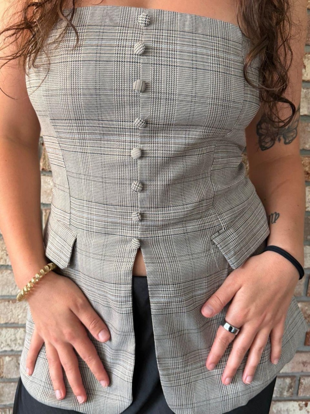 Plaid Strapless Top